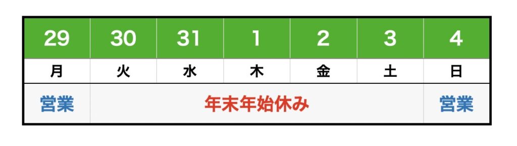年末年始2026予定